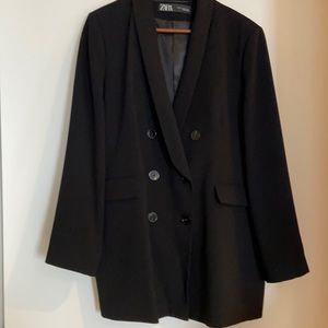 Zara double breasted tuxedo crepe blazer
